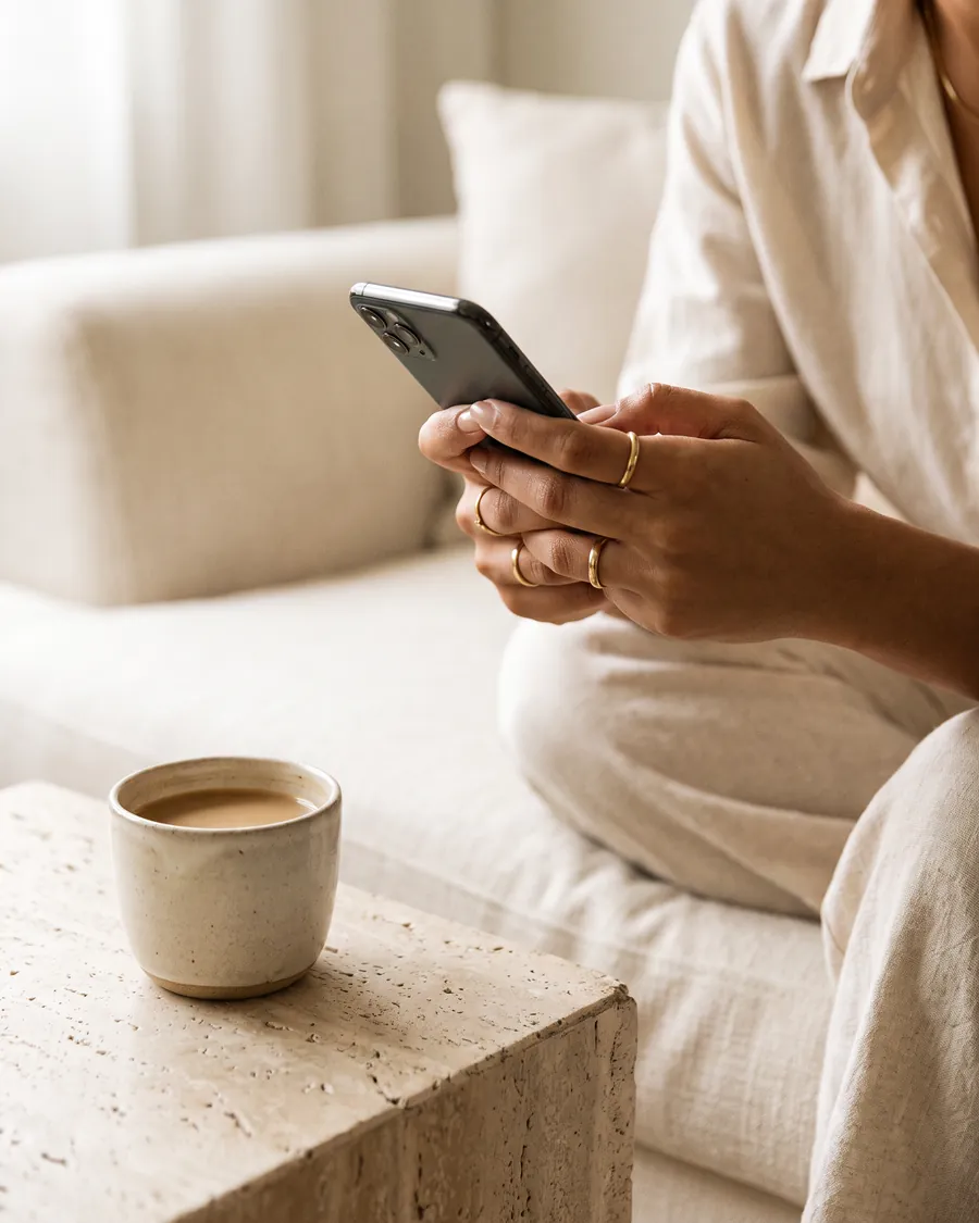Mãos segurando o celular para enviar uma mensagem